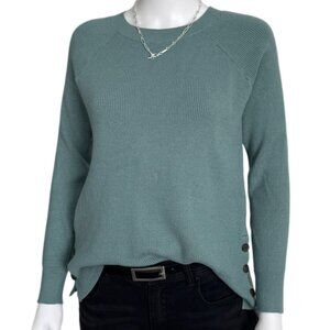 Bohme Sage Green Waffle Knit Sweater Button Detail Cozy Casual Pullover M